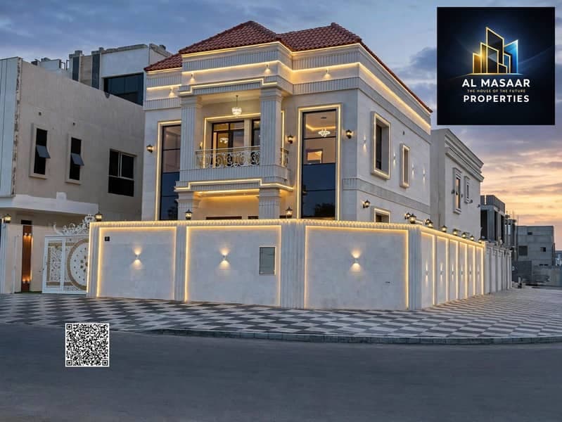 Excellent villa in Al Helio 2, Ajman. Two floors, roof, and private pool. Price includes electricity, water, and air conditioning., Al Helio