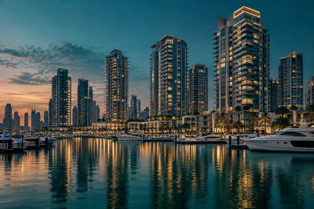 Apartment towers on the waterfront at Dubai Marina